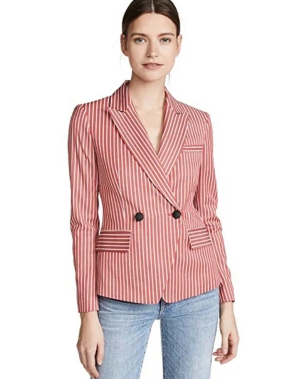 rag & bone Fletcher Stripe Double Breasted Blazer Size 10 Red White Office Prep